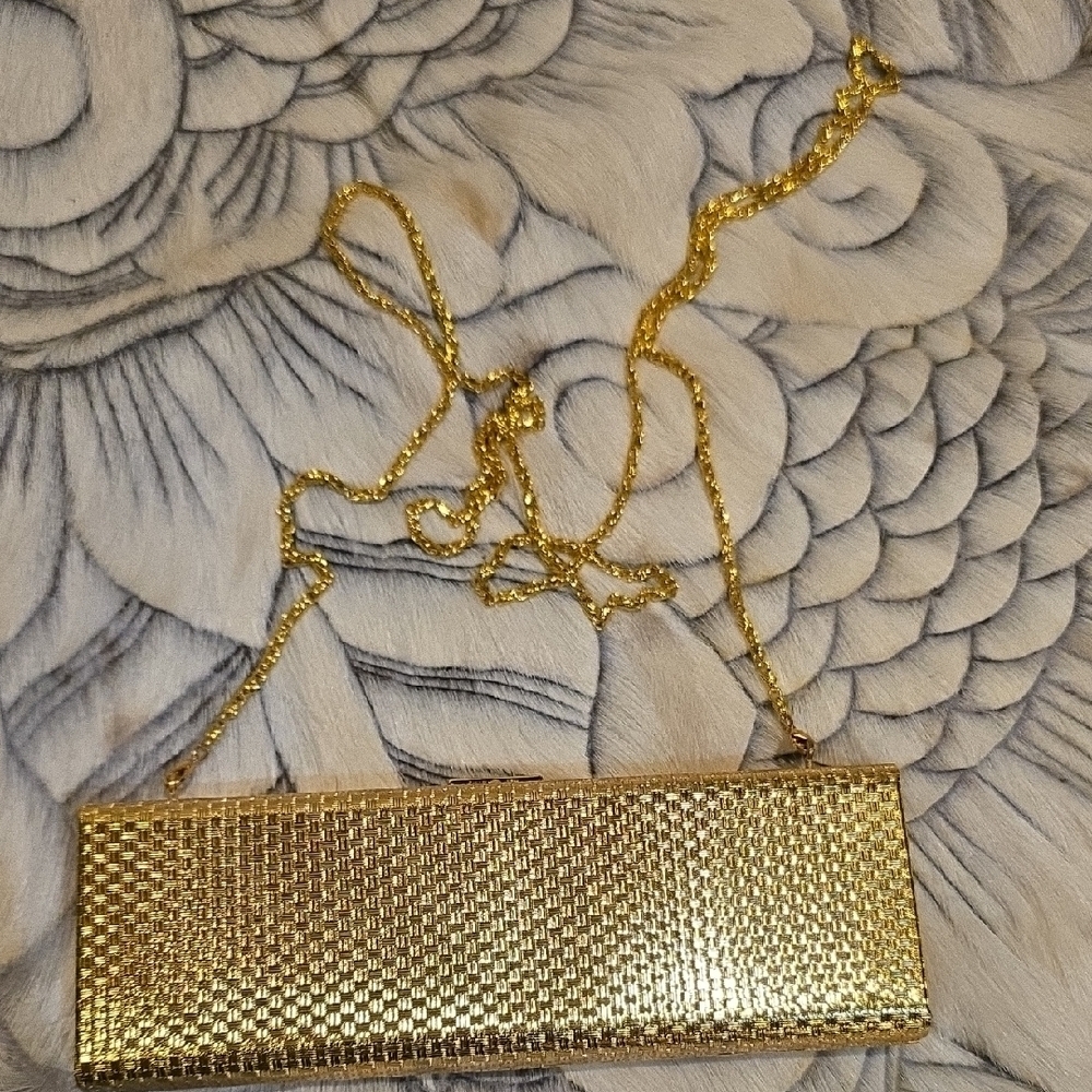 Gold Metallic Woven Evening Clutch Wristlet
